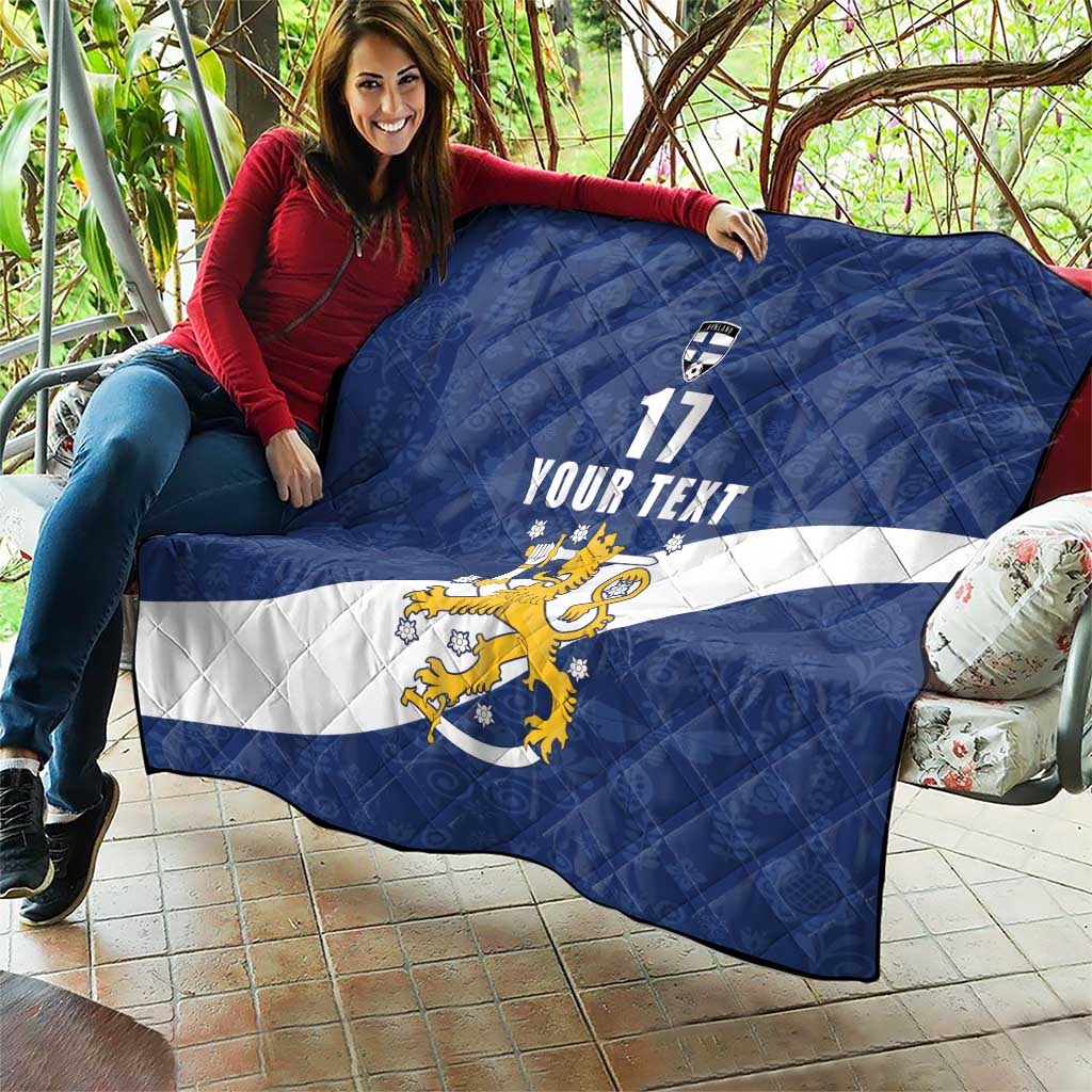 Custom Finland Football We are Champions Quilt Huuhkajat with Finnish Folk Paterns