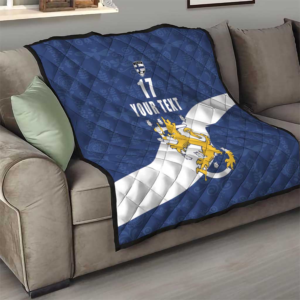 Custom Finland Football We are Champions Quilt Huuhkajat with Finnish Folk Paterns