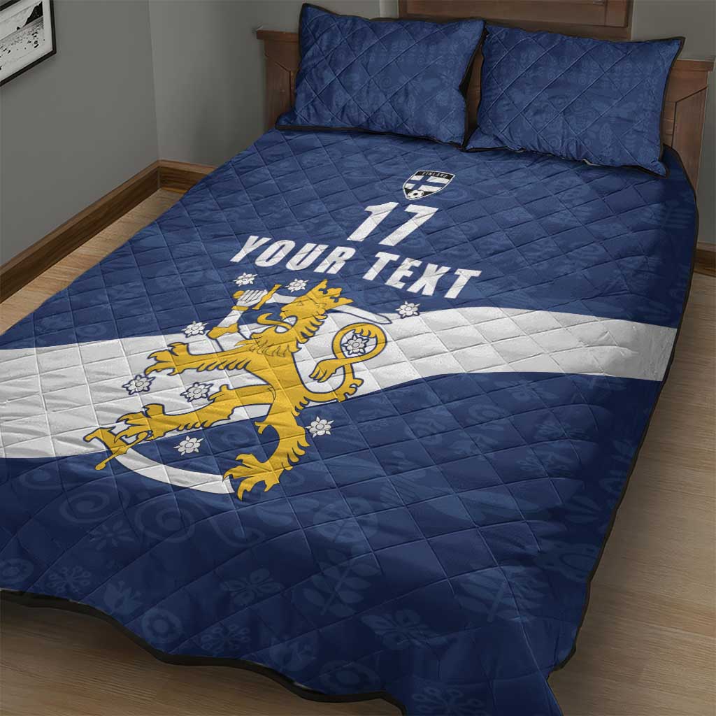 Custom Finland Football We are Champions Quilt Bed Set Huuhkajat with Finnish Folk Paterns