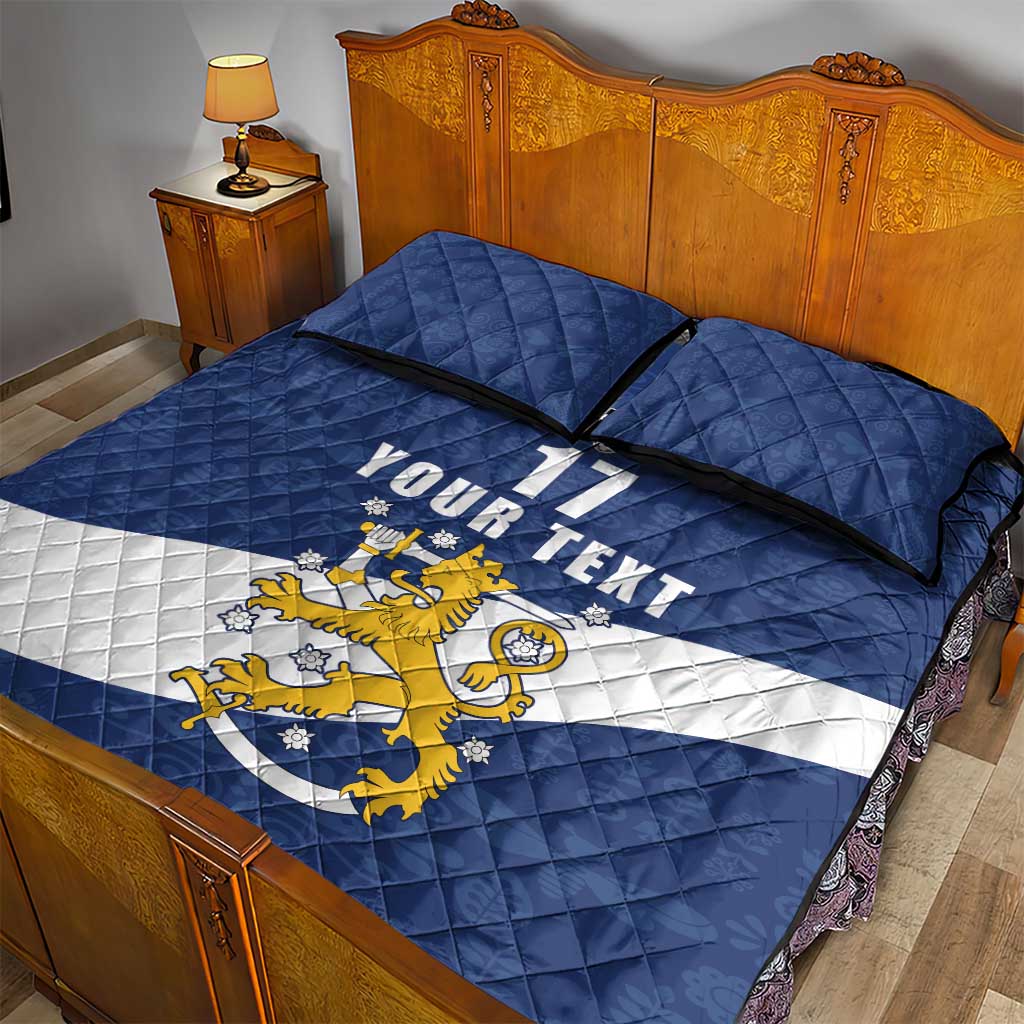 Custom Finland Football We are Champions Quilt Bed Set Huuhkajat with Finnish Folk Paterns