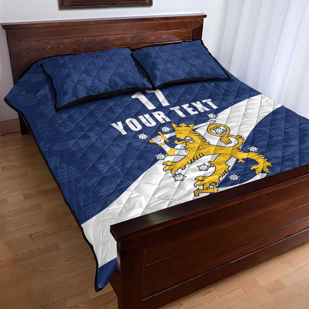 Custom Finland Football We are Champions Quilt Bed Set Huuhkajat with Finnish Folk Paterns