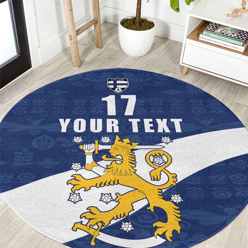 Custom Finland Football We are Champions Round Carpet Huuhkajat with Finnish Folk Paterns