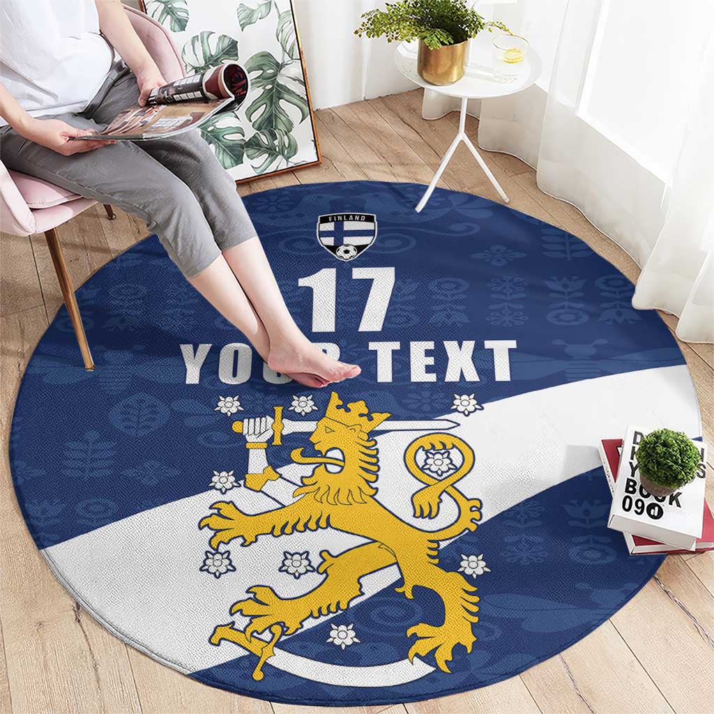 Custom Finland Football We are Champions Round Carpet Huuhkajat with Finnish Folk Paterns