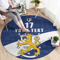 Custom Finland Football We are Champions Round Carpet Huuhkajat with Finnish Folk Paterns
