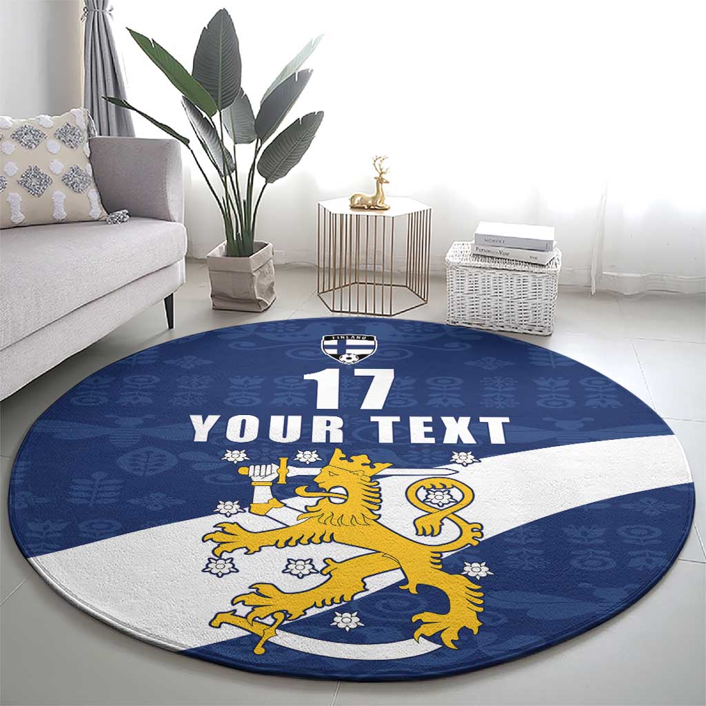 Custom Finland Football We are Champions Round Carpet Huuhkajat with Finnish Folk Paterns