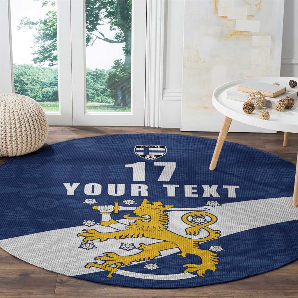 Custom Finland Football We are Champions Round Carpet Huuhkajat with Finnish Folk Paterns