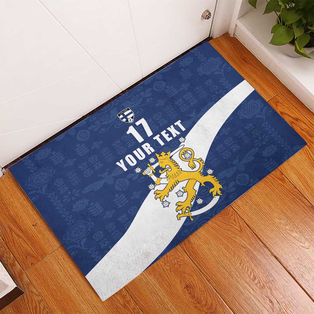 Custom Finland Football We are Champions Rubber Doormat Huuhkajat with Finnish Folk Paterns