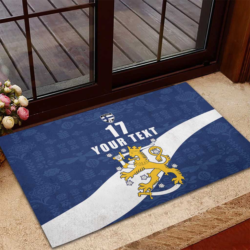 Custom Finland Football We are Champions Rubber Doormat Huuhkajat with Finnish Folk Paterns