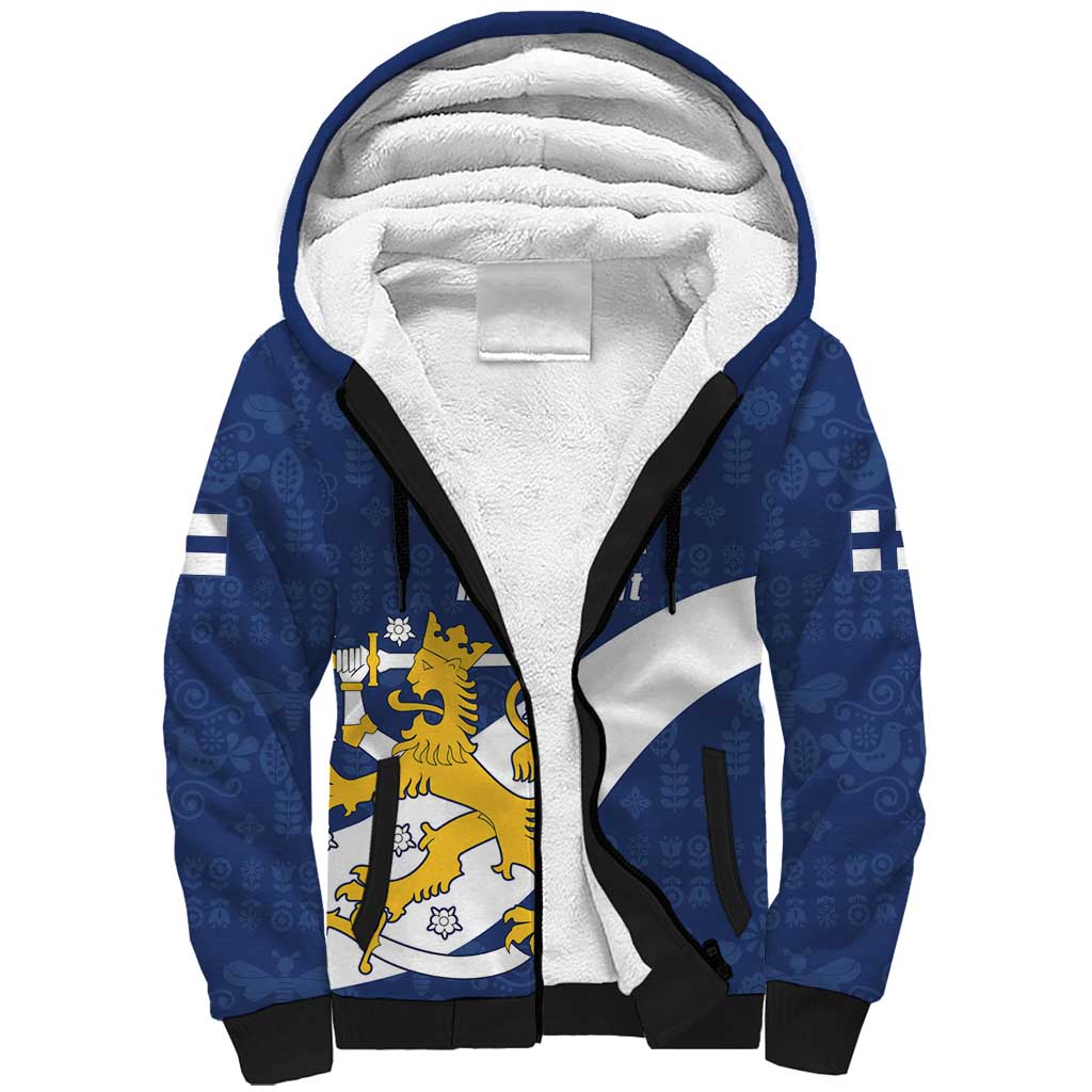 Custom Finland Football We are Champions Sherpa Hoodie Huuhkajat with Finnish Folk Paterns