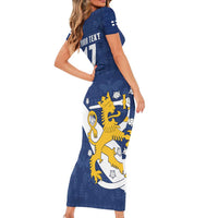 Custom Finland Football We are Champions Short Sleeve Bodycon Dress Huuhkajat with Finnish Folk Paterns