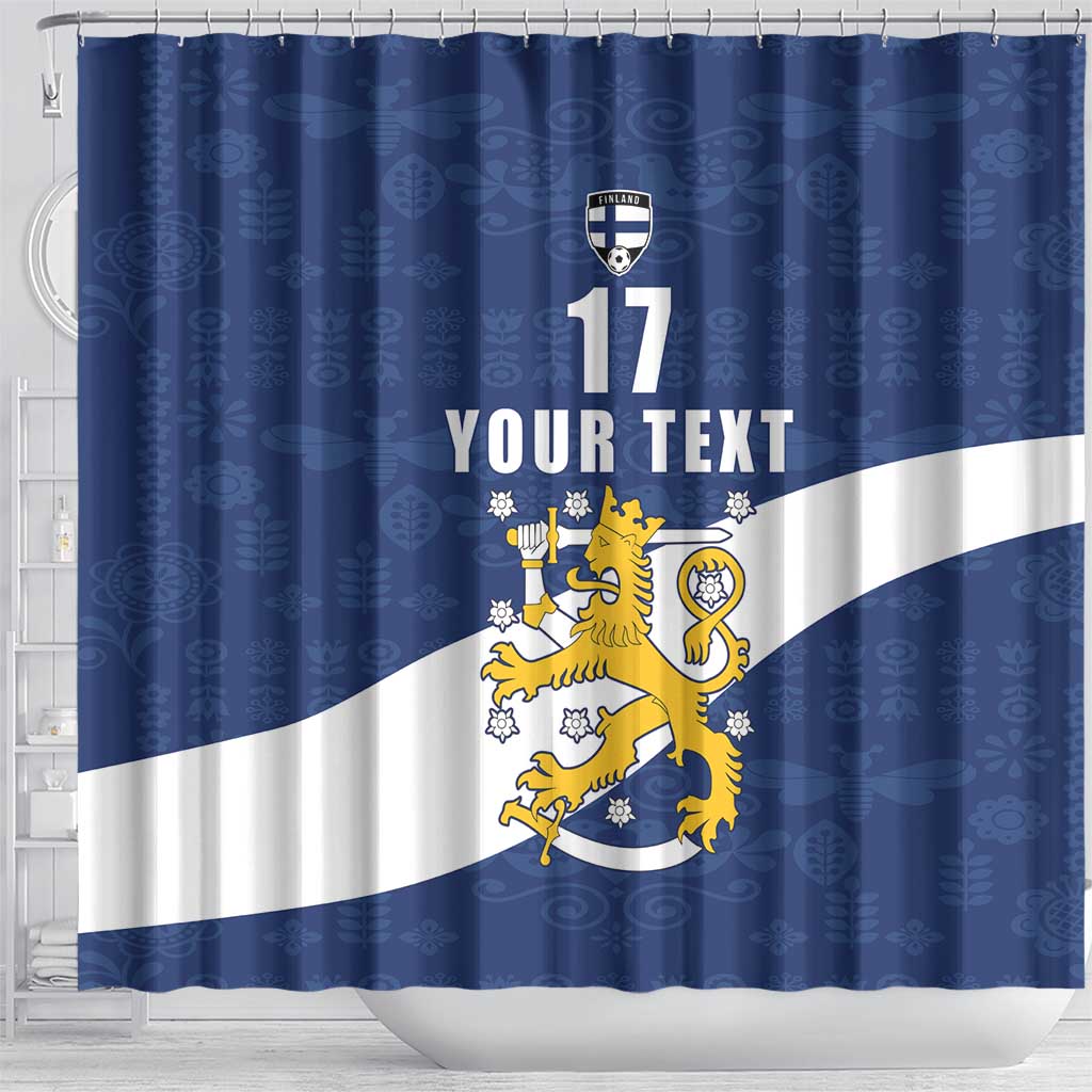 Custom Finland Football We are Champions Shower Curtain Huuhkajat with Finnish Folk Paterns