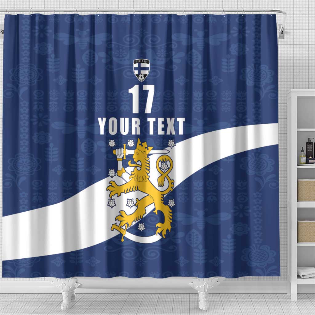 Custom Finland Football We are Champions Shower Curtain Huuhkajat with Finnish Folk Paterns