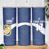 Custom Finland Football We are Champions Skinny Tumbler Huuhkajat with Finnish Folk Paterns