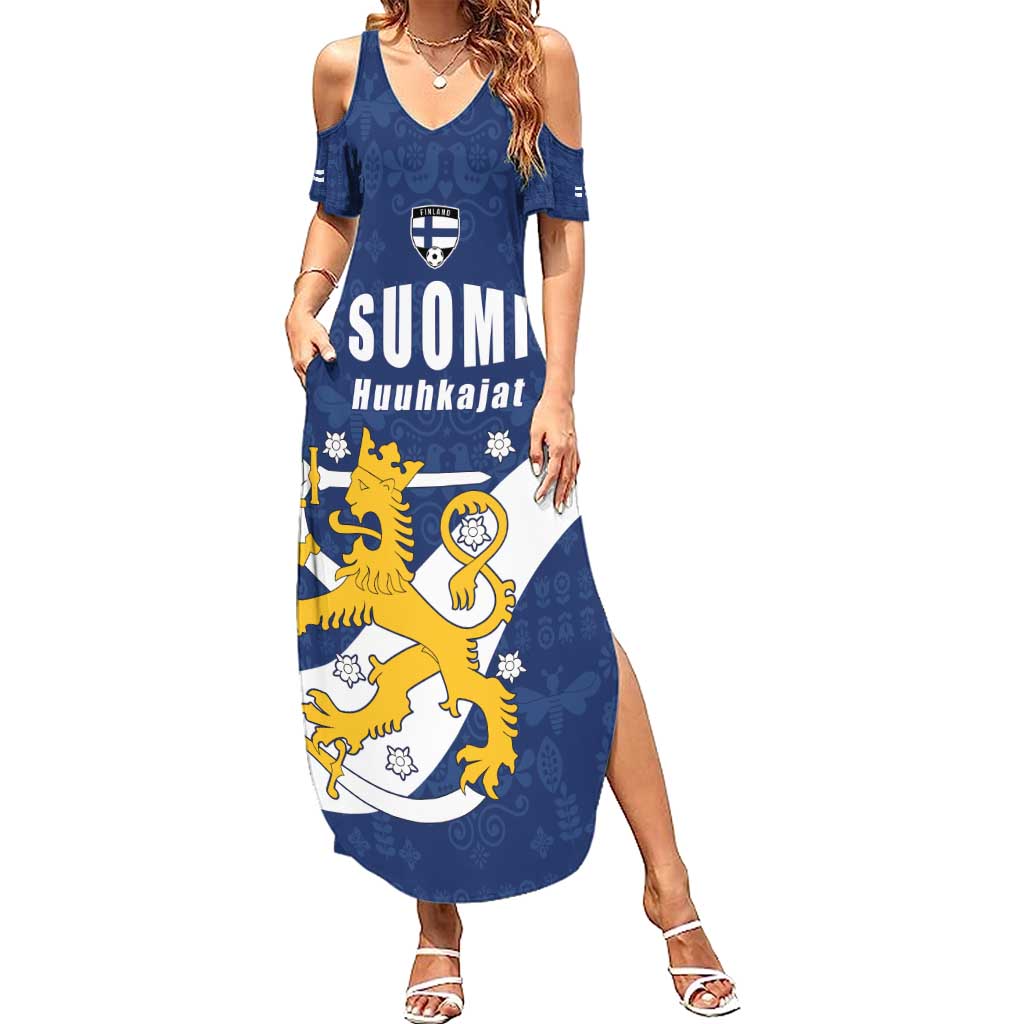 Custom Finland Football We are Champions Summer Maxi Dress Huuhkajat with Finnish Folk Paterns
