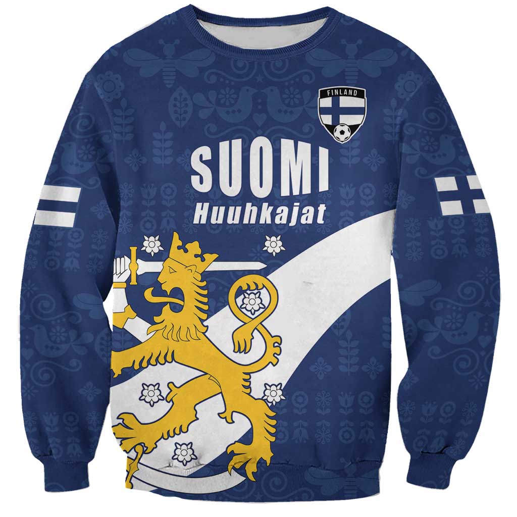 Custom Finland Football We are Champions Sweatshirt Huuhkajat with Finnish Folk Paterns