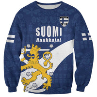 Custom Finland Football We are Champions Sweatshirt Huuhkajat with Finnish Folk Paterns