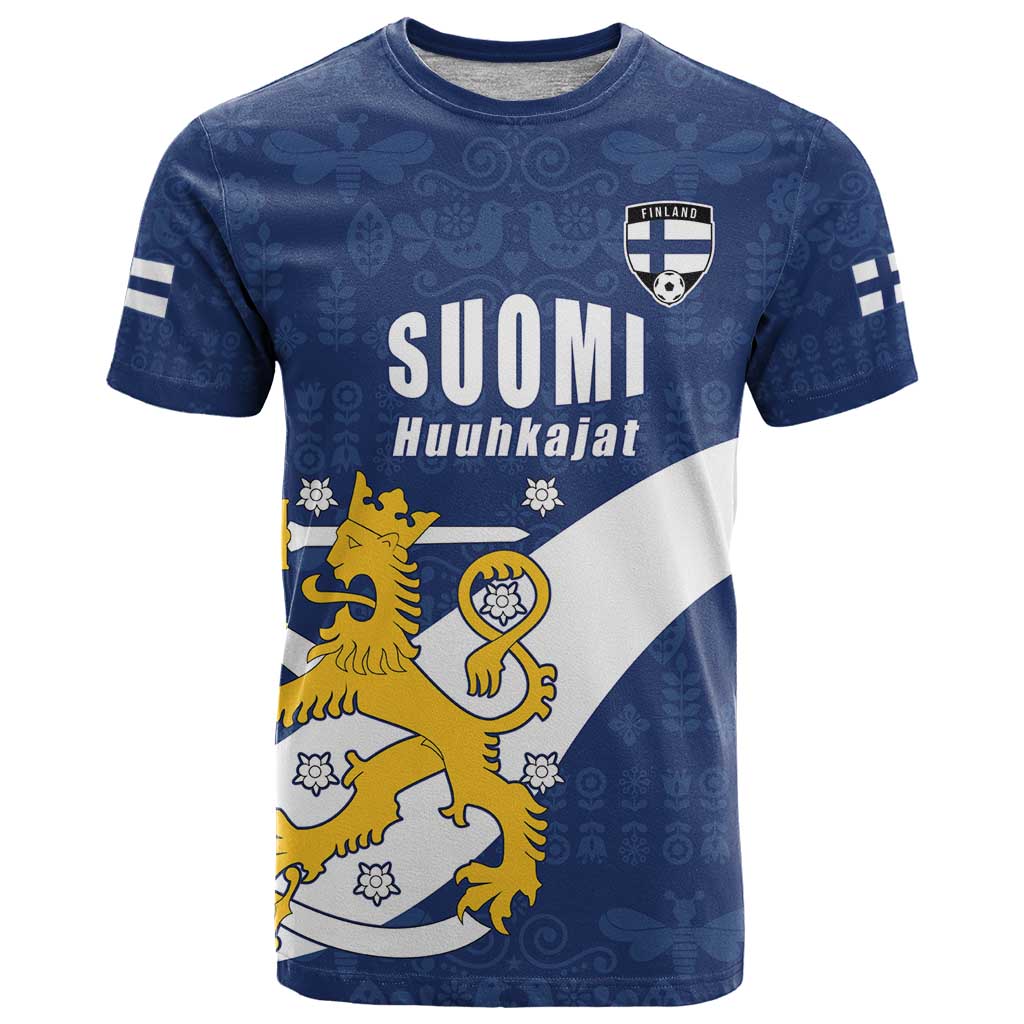 Custom Finland Football We are Champions T Shirt Huuhkajat with Finnish Folk Paterns