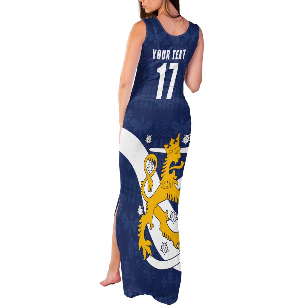 Custom Finland Football We are Champions Tank Maxi Dress Huuhkajat with Finnish Folk Paterns