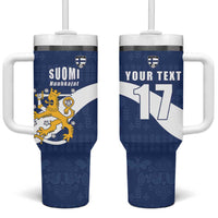 Custom Finland Football We are Champions Tumbler With Handle Huuhkajat with Finnish Folk Paterns