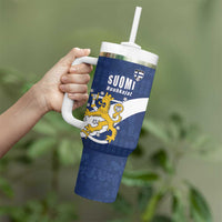 Custom Finland Football We are Champions Tumbler With Handle Huuhkajat with Finnish Folk Paterns