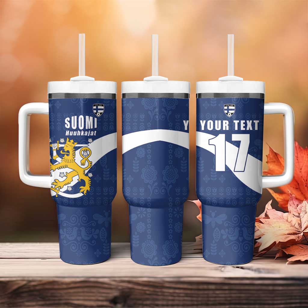 Custom Finland Football We are Champions Tumbler With Handle Huuhkajat with Finnish Folk Paterns