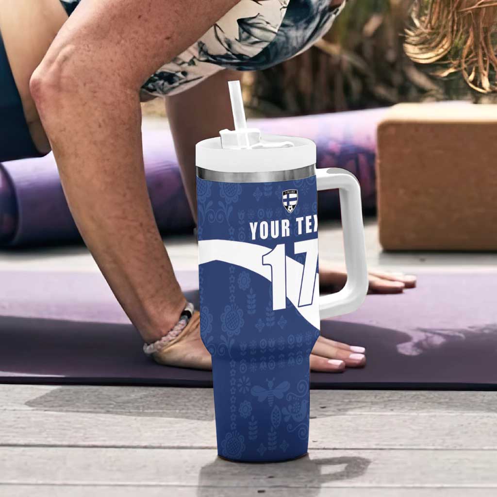 Custom Finland Football We are Champions Tumbler With Handle Huuhkajat with Finnish Folk Paterns