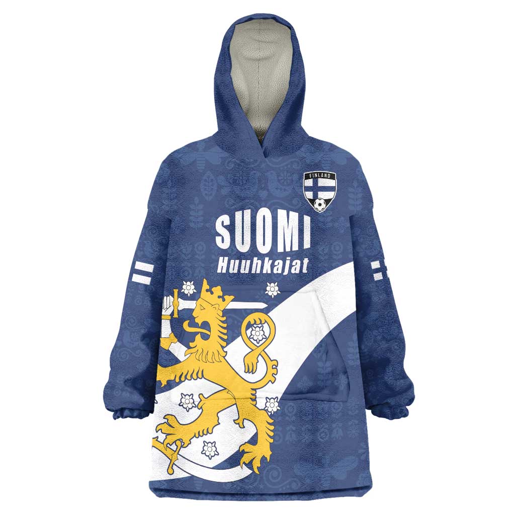 Custom Finland Football We are Champions Wearable Blanket Hoodie Huuhkajat with Finnish Folk Paterns