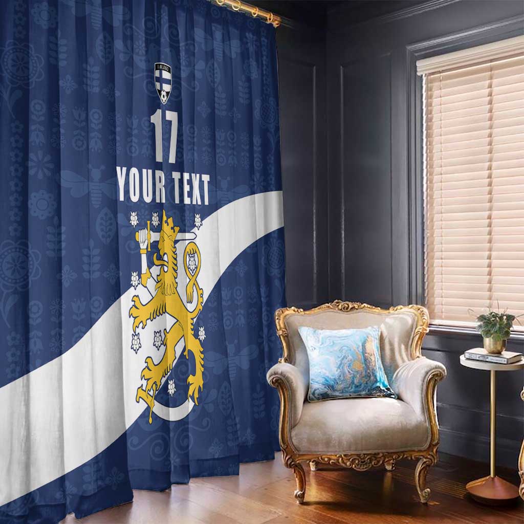 Custom Finland Football We are Champions Window Curtain Huuhkajat with Finnish Folk Paterns