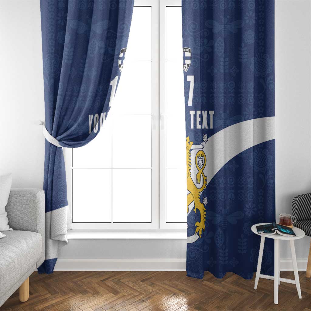 Custom Finland Football We are Champions Window Curtain Huuhkajat with Finnish Folk Paterns
