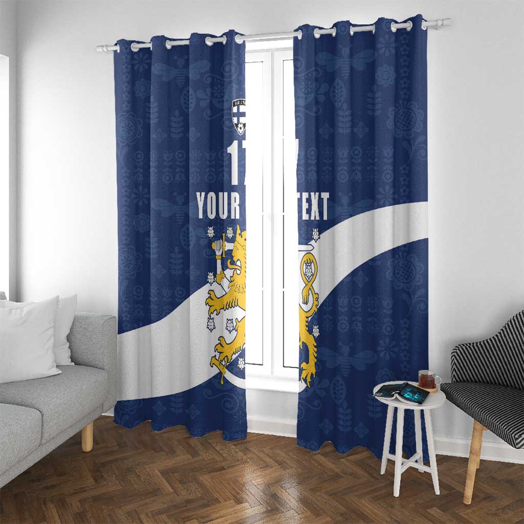 Custom Finland Football We are Champions Window Curtain Huuhkajat with Finnish Folk Paterns