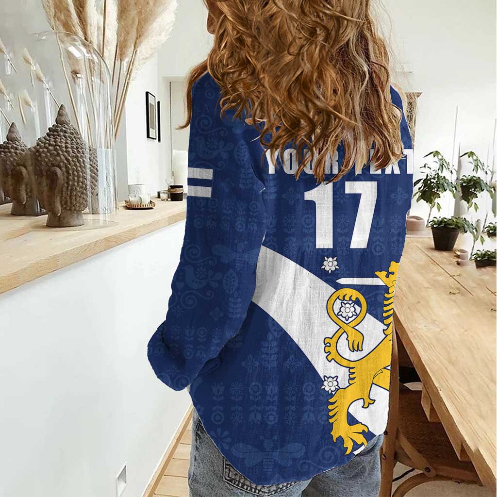 Custom Finland Football We are Champions Women Casual Shirt Huuhkajat with Finnish Folk Paterns