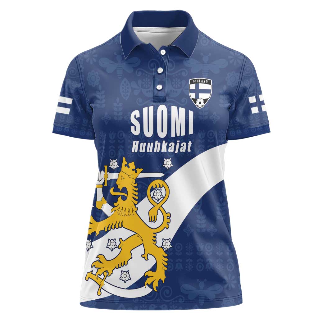 Custom Finland Football We are Champions Women Polo Shirt Huuhkajat with Finnish Folk Paterns