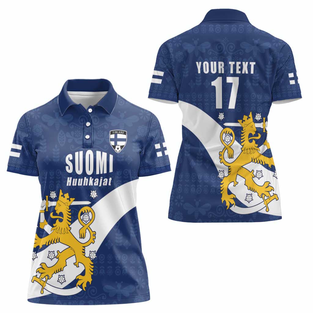 Custom Finland Football We are Champions Women Polo Shirt Huuhkajat with Finnish Folk Paterns