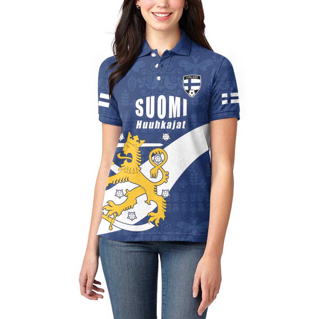 Custom Finland Football We are Champions Women Polo Shirt Huuhkajat with Finnish Folk Paterns