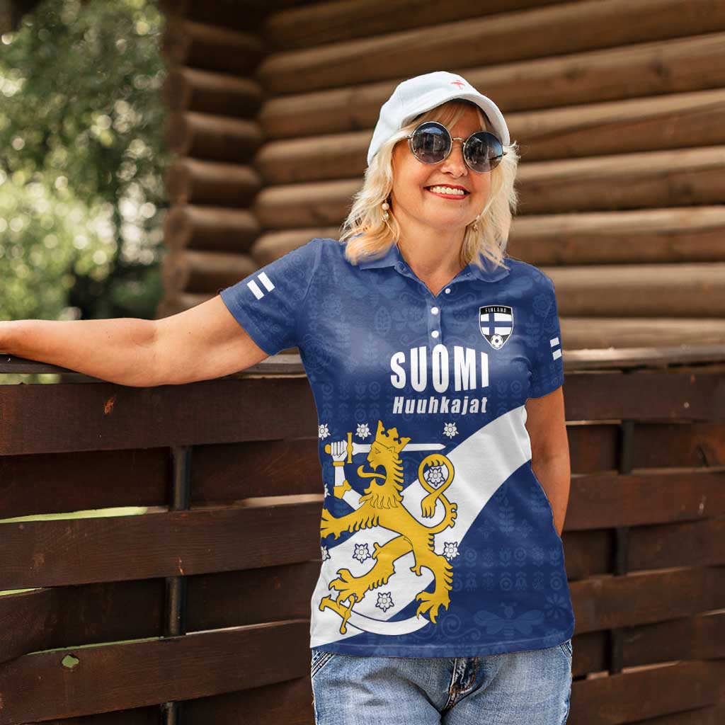 Custom Finland Football We are Champions Women Polo Shirt Huuhkajat with Finnish Folk Paterns