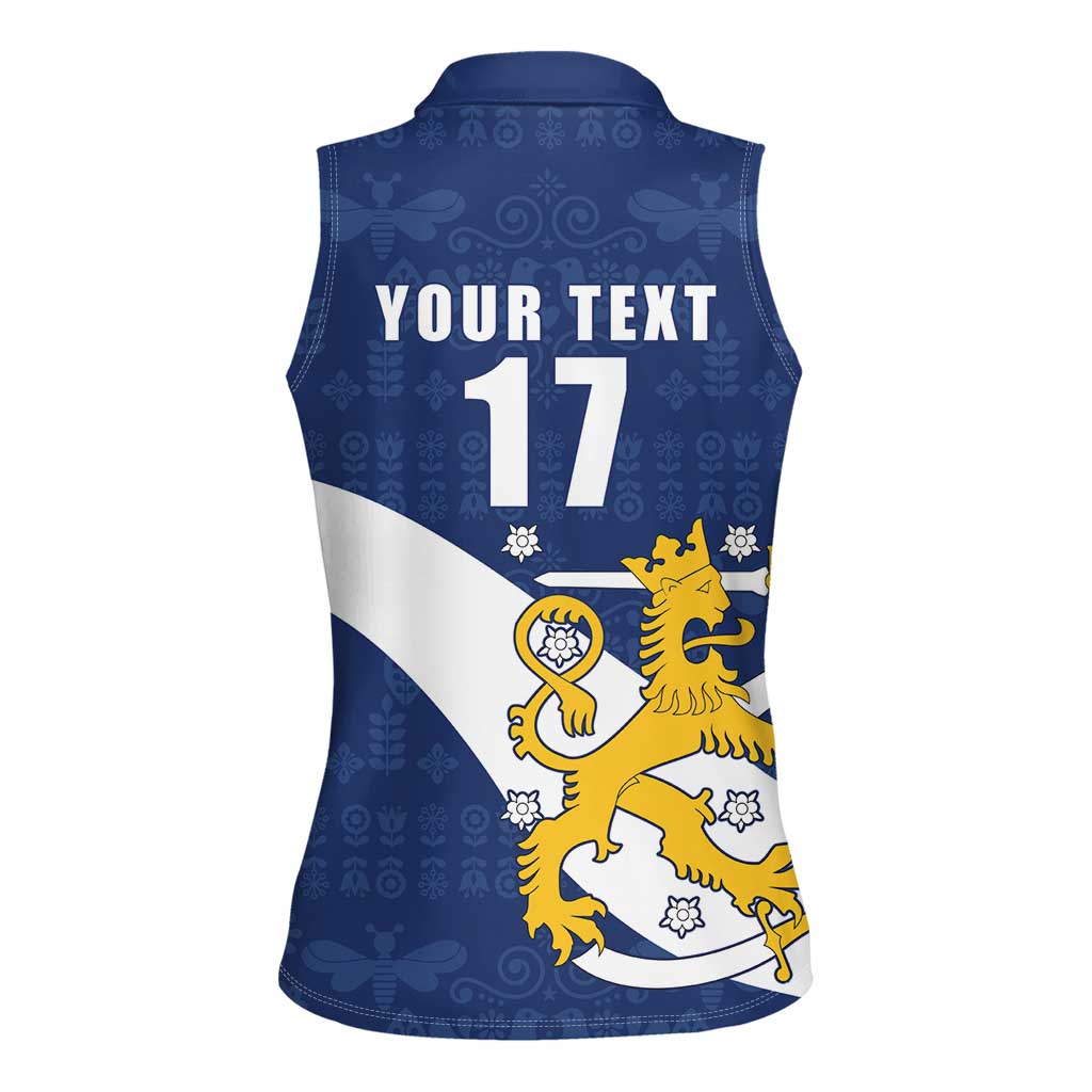 Custom Finland Football We are Champions Women Sleeveless Polo Shirt Huuhkajat with Finnish Folk Paterns