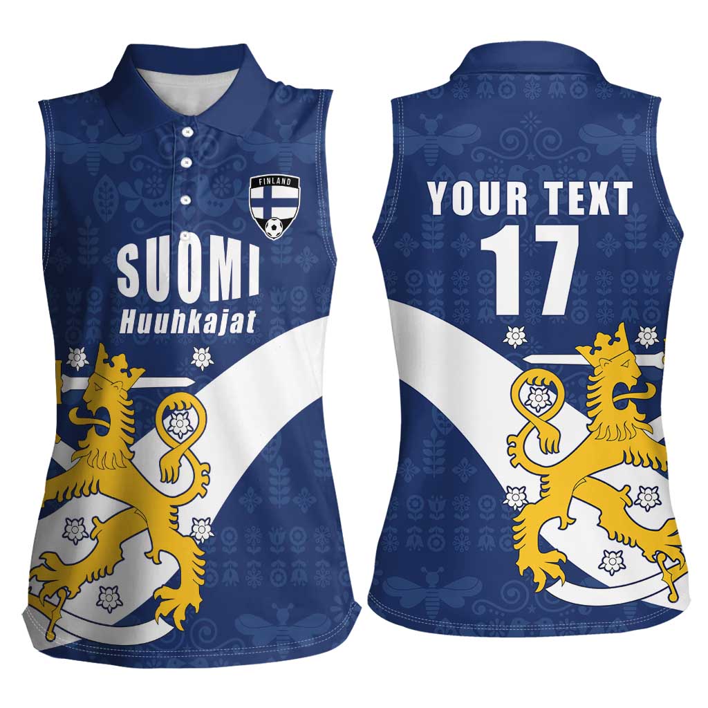 Custom Finland Football We are Champions Women Sleeveless Polo Shirt Huuhkajat with Finnish Folk Paterns