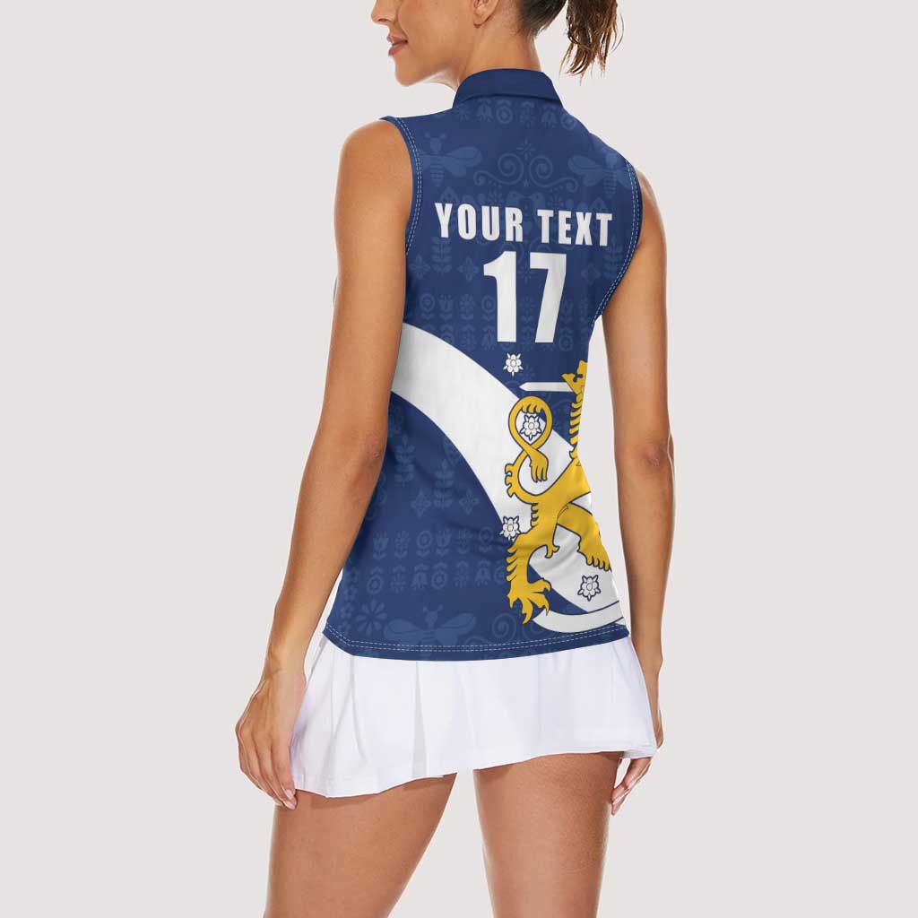 Custom Finland Football We are Champions Women Sleeveless Polo Shirt Huuhkajat with Finnish Folk Paterns