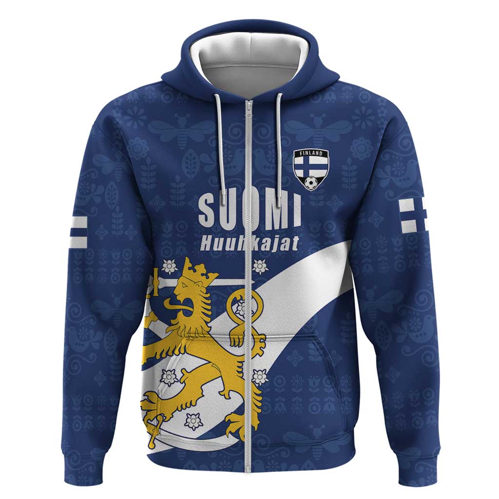 Custom Finland Football We are Champions Zip Hoodie Huuhkajat with Finnish Folk Paterns