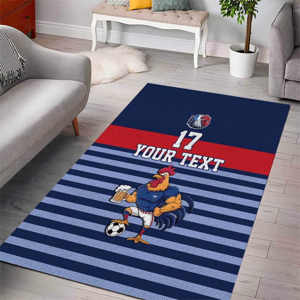 Custom France Football Area Rug Blue Gallic Rooster Mascot