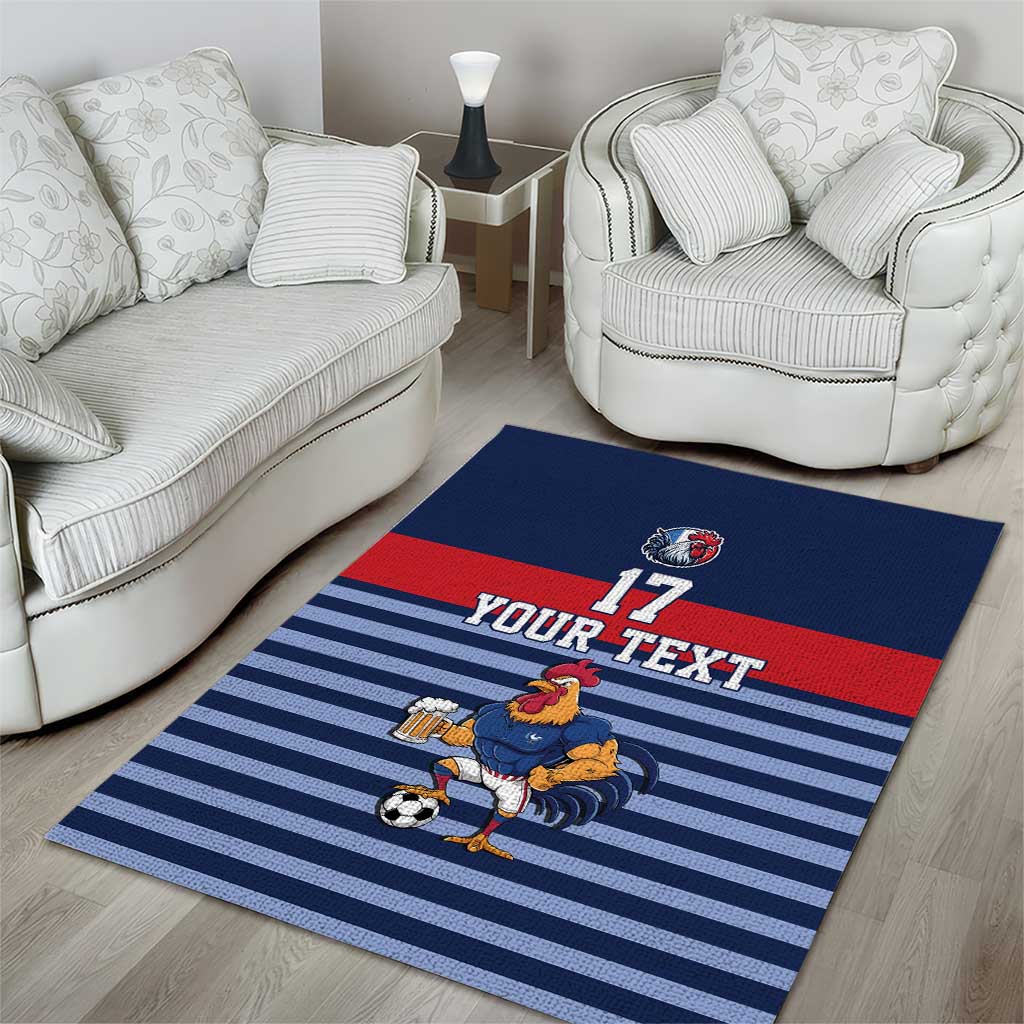 Custom France Football Area Rug Blue Gallic Rooster Mascot