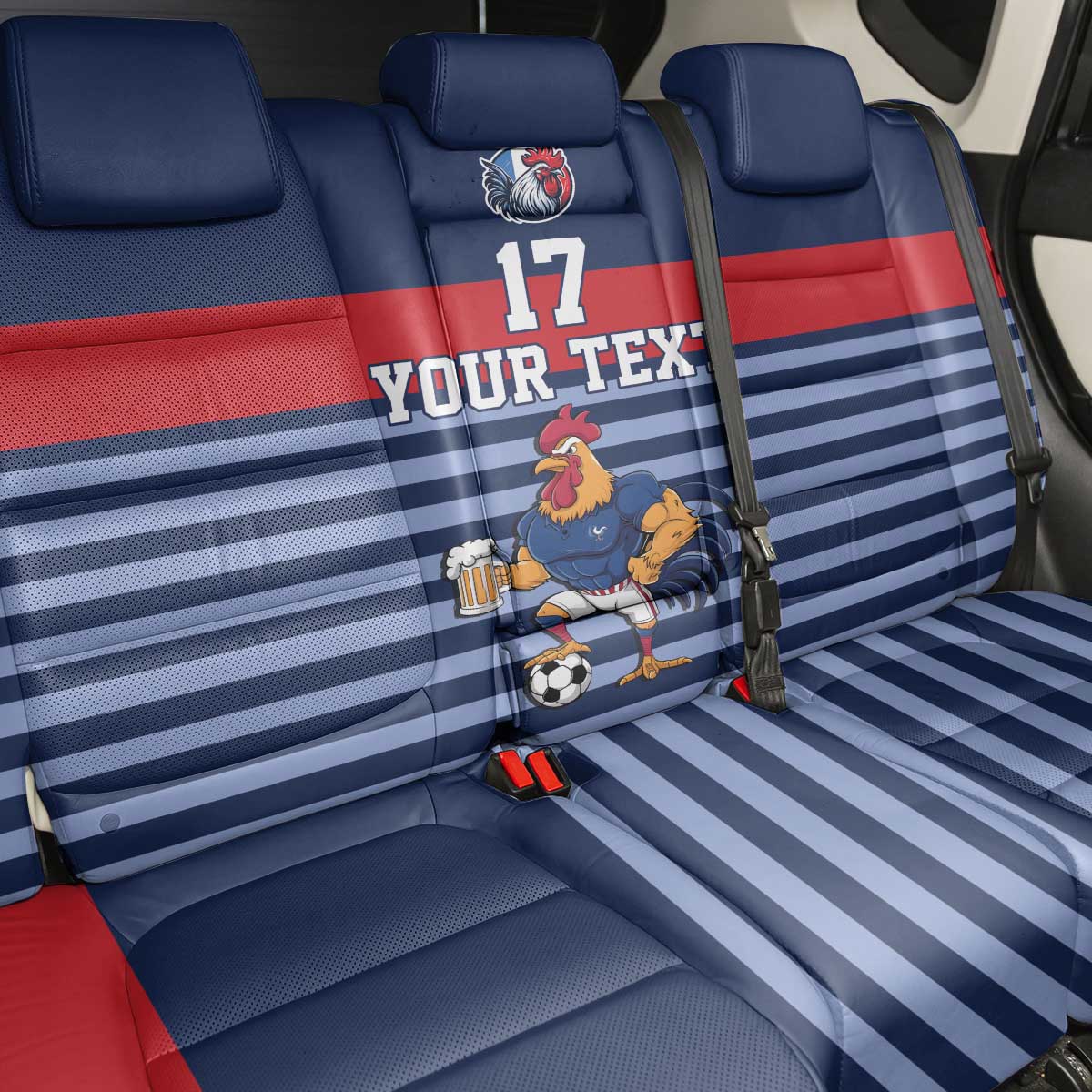 Custom France Football Back Car Seat Cover Blue Gallic Rooster Mascot