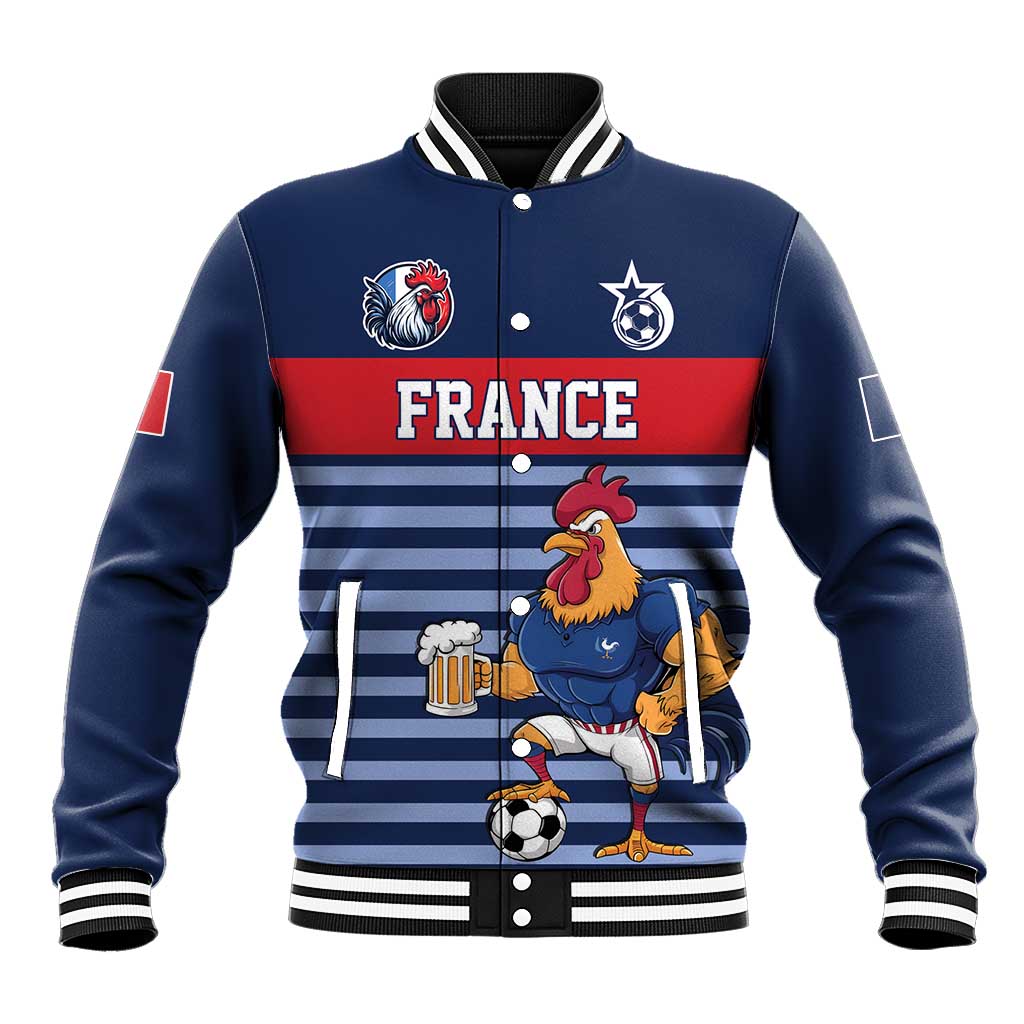 Custom France Football Baseball Jacket Blue Gallic Rooster Mascot