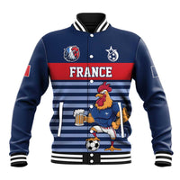 Custom France Football Baseball Jacket Blue Gallic Rooster Mascot