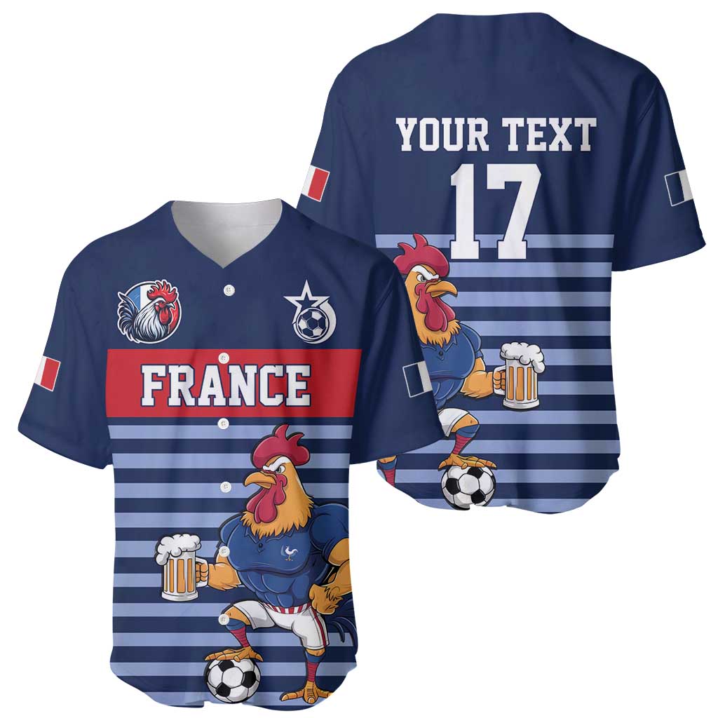 Custom France Football Baseball Jersey Blue Gallic Rooster Mascot