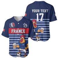Custom France Football Baseball Jersey Blue Gallic Rooster Mascot