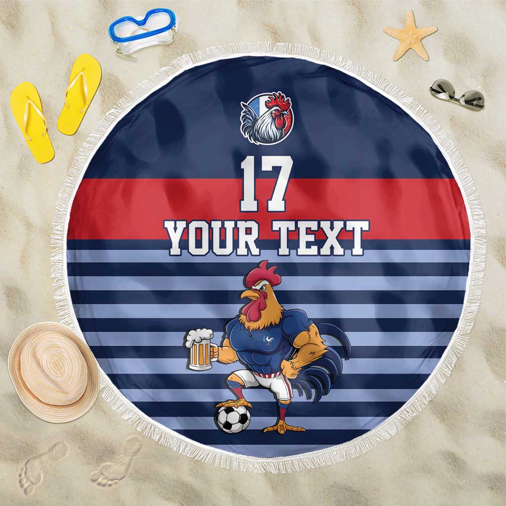 Custom France Football Beach Blanket Blue Gallic Rooster Mascot