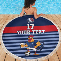 Custom France Football Beach Blanket Blue Gallic Rooster Mascot