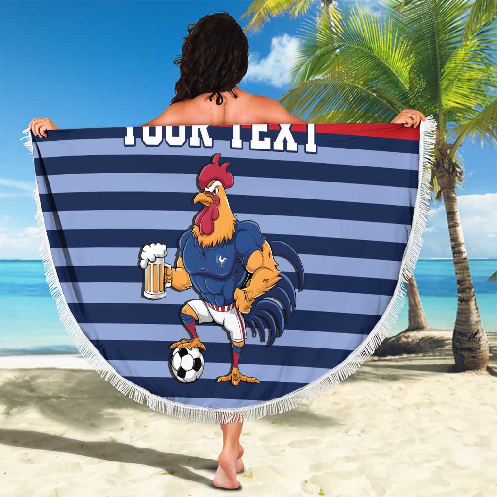 Custom France Football Beach Blanket Blue Gallic Rooster Mascot