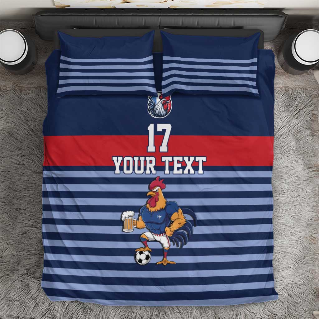 Custom France Football Bedding Set Blue Gallic Rooster Mascot